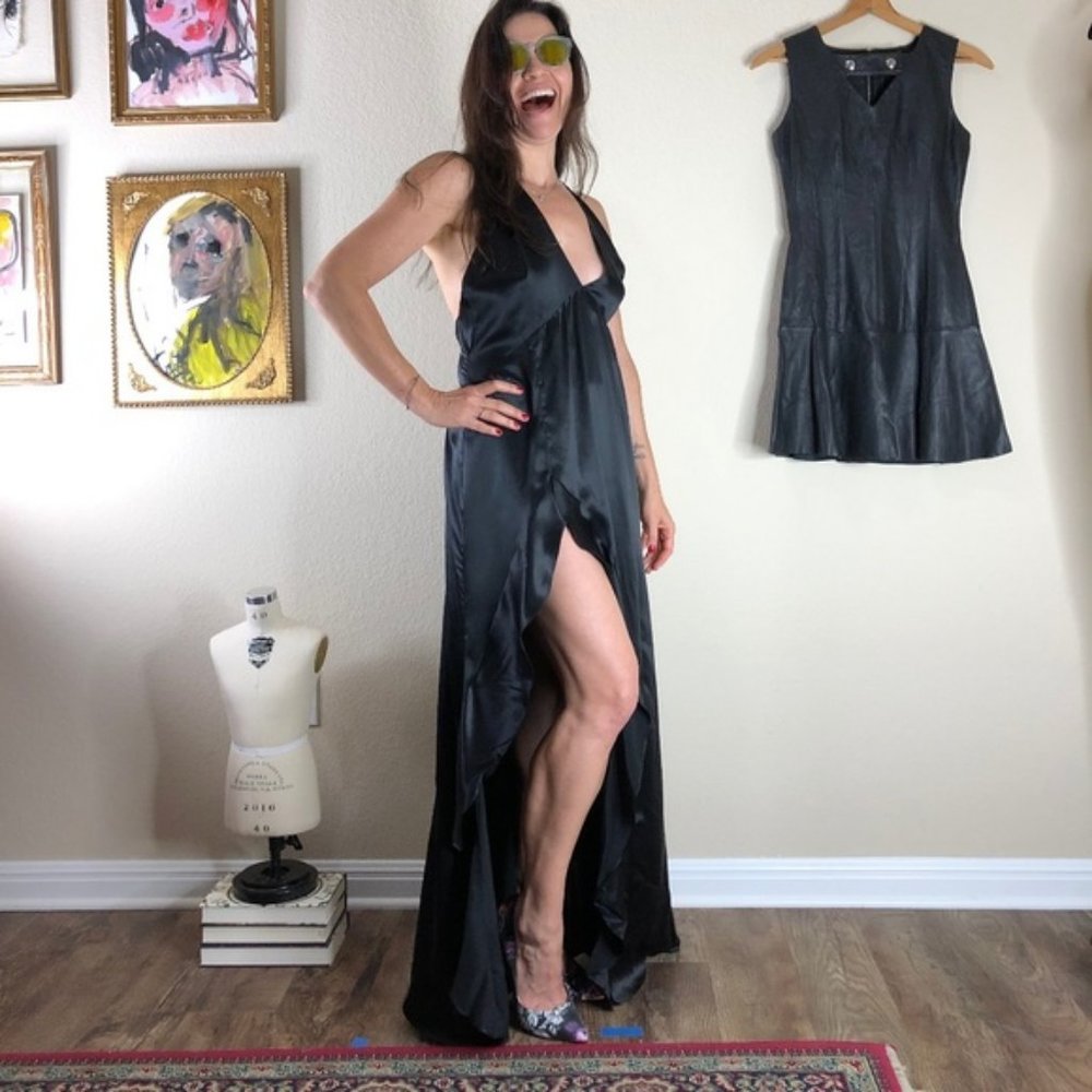 Reformation Salsa Dress Silk Ruffle Slit Maxi Midi - Picture 4 of 8